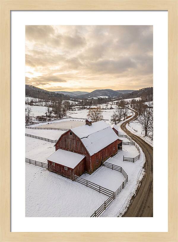 Weathered Red Barn In Winter
