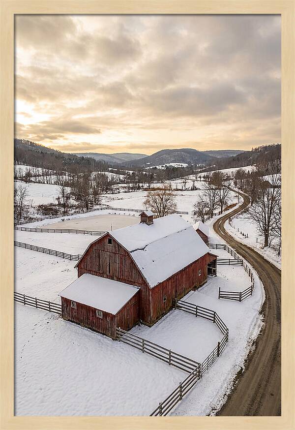 Weathered Red Barn In Winter