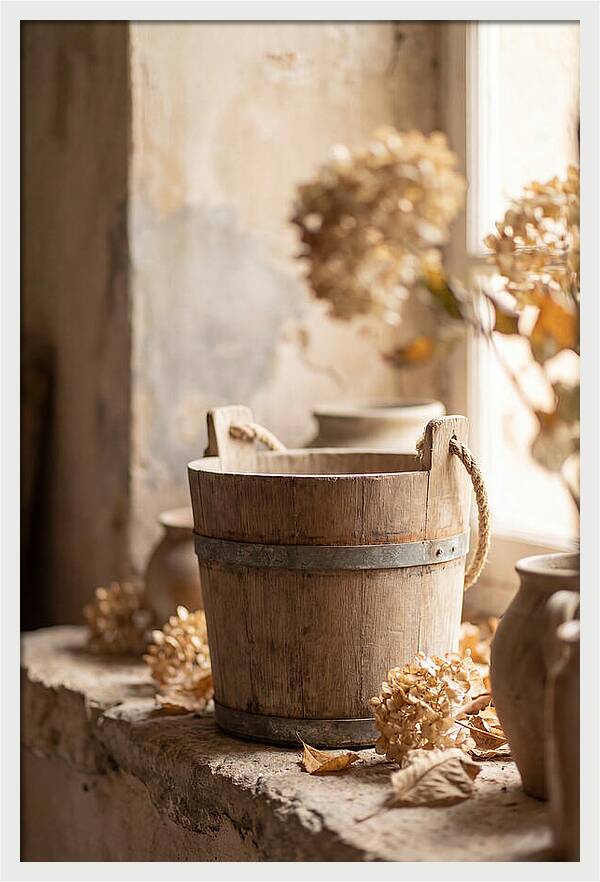 Weathered Wooden Bucket