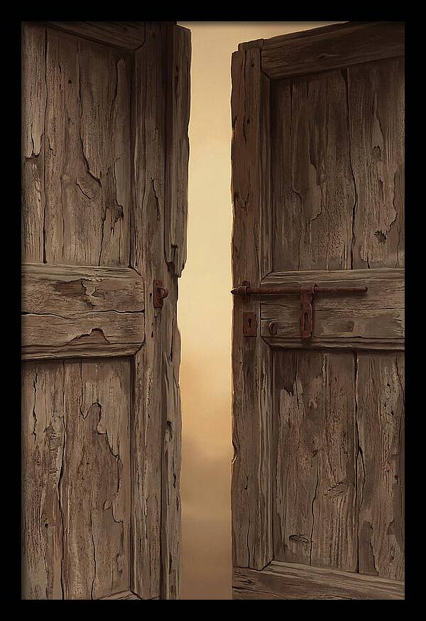 Weathered Wooden Doors Opening Inward