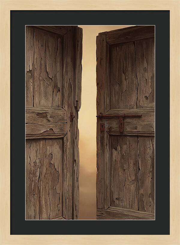 Weathered Wooden Doors Opening Inward
