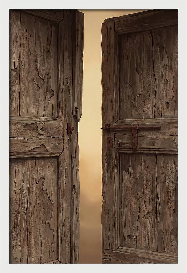 Weathered Wooden Doors Opening Inward