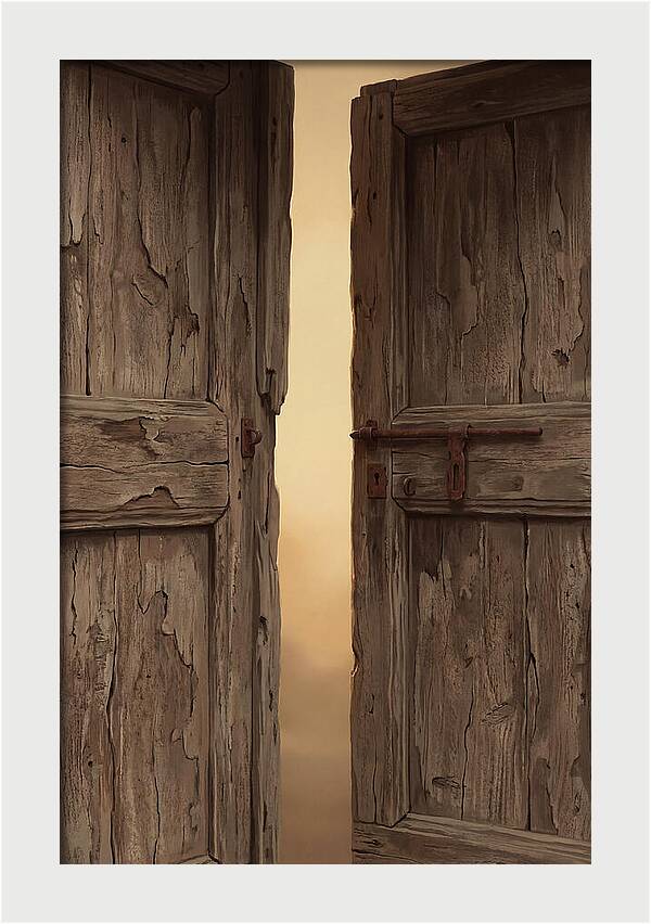 Weathered Wooden Doors Opening Inward