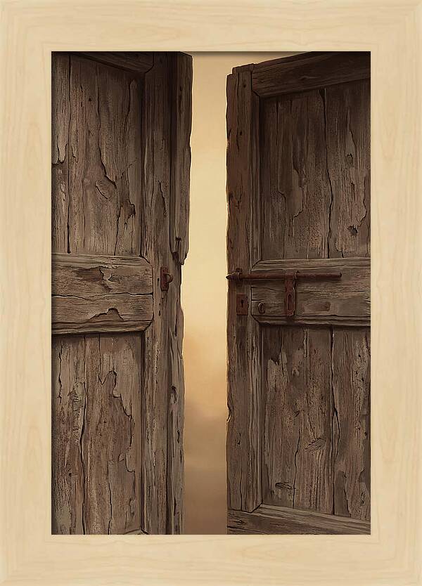 Weathered Wooden Doors Opening Inward