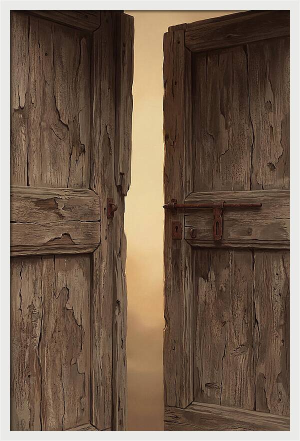 Weathered Wooden Doors Opening Inward
