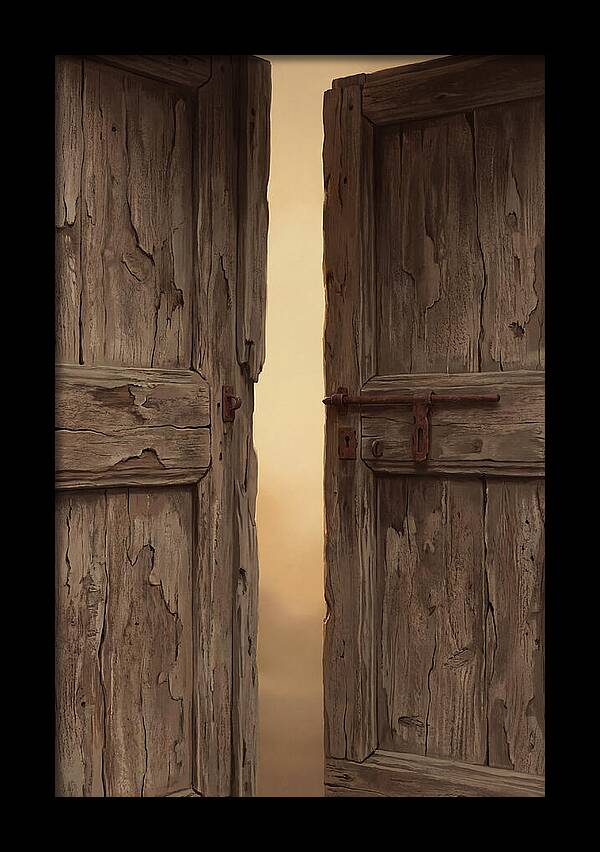 Weathered Wooden Doors Opening Inward
