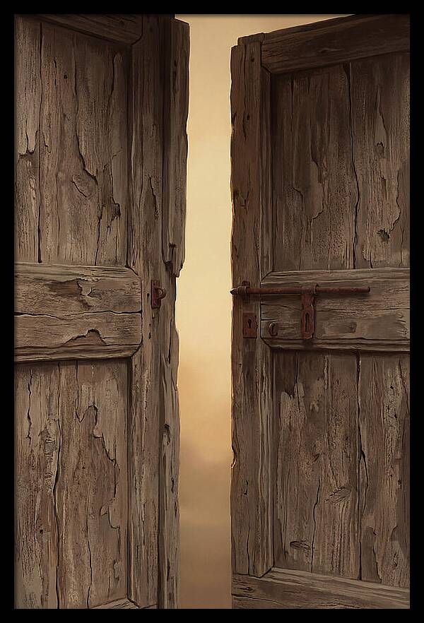 Weathered Wooden Doors Opening Inward