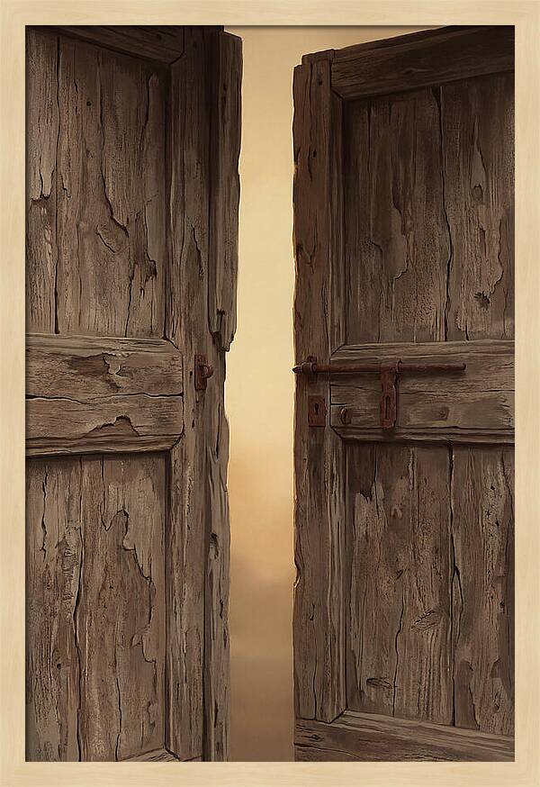 Weathered Wooden Doors Opening Inward