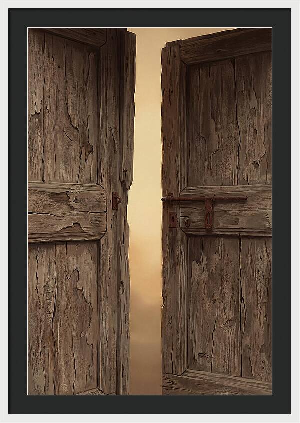 Weathered Wooden Doors Opening Inward