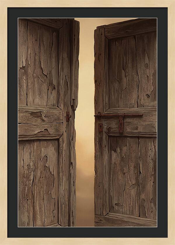 Weathered Wooden Doors Opening Inward