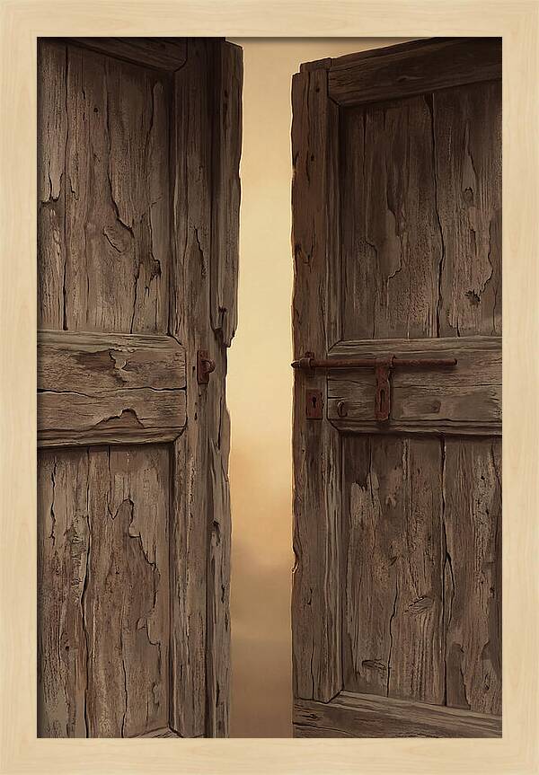 Weathered Wooden Doors Opening Inward