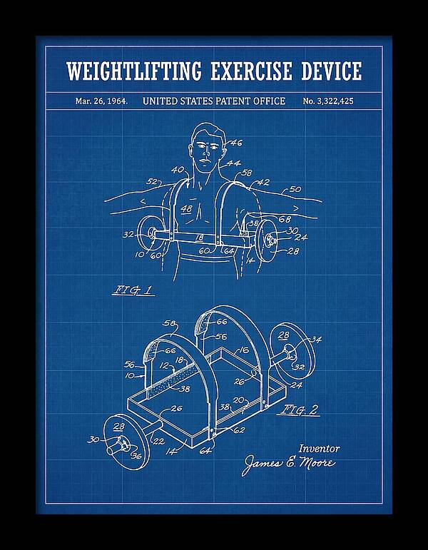 Weightlifting Exercise Device Blueprint Patent Us3322425a