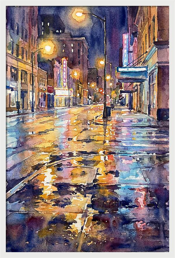 Wet Street Reflections At Night