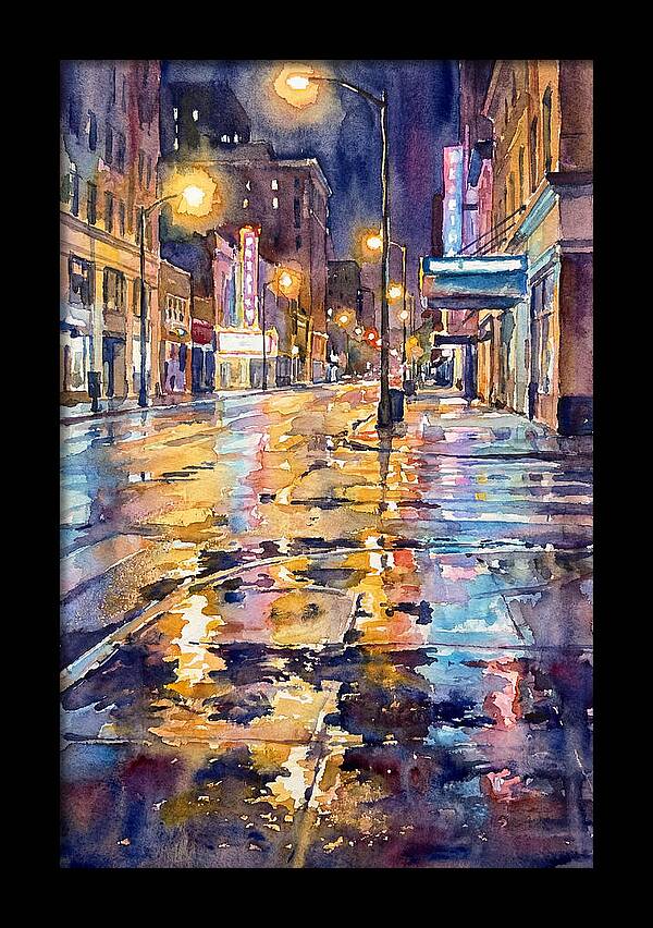 Wet Street Reflections At Night