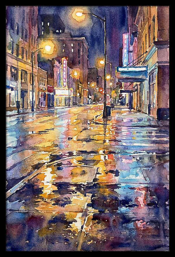 Wet Street Reflections At Night