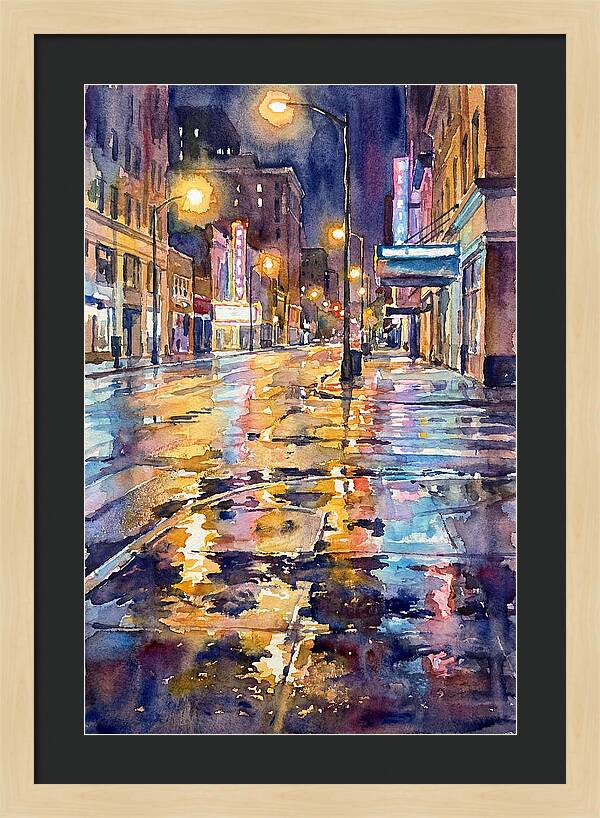 Wet Street Reflections At Night