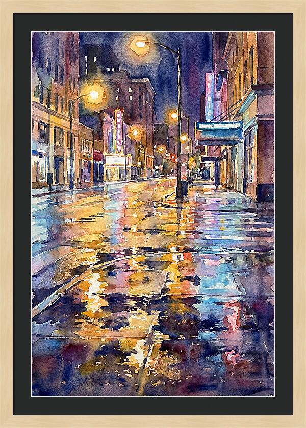 Wet Street Reflections At Night