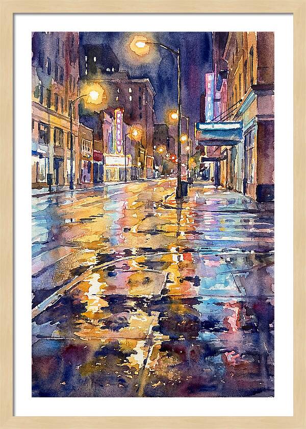 Wet Street Reflections At Night