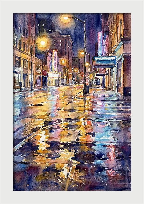 Wet Street Reflections At Night