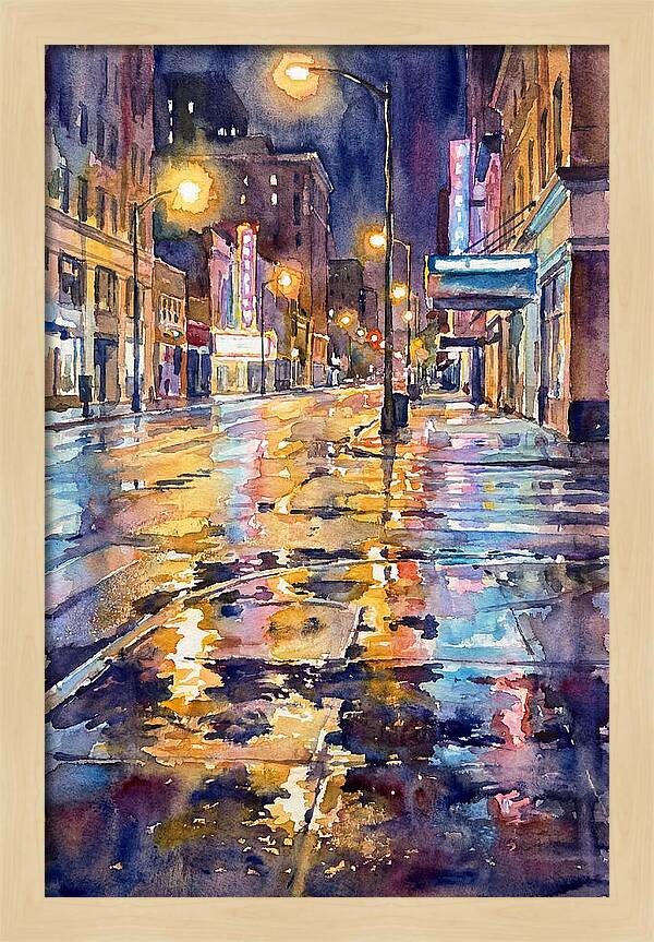 Wet Street Reflections At Night