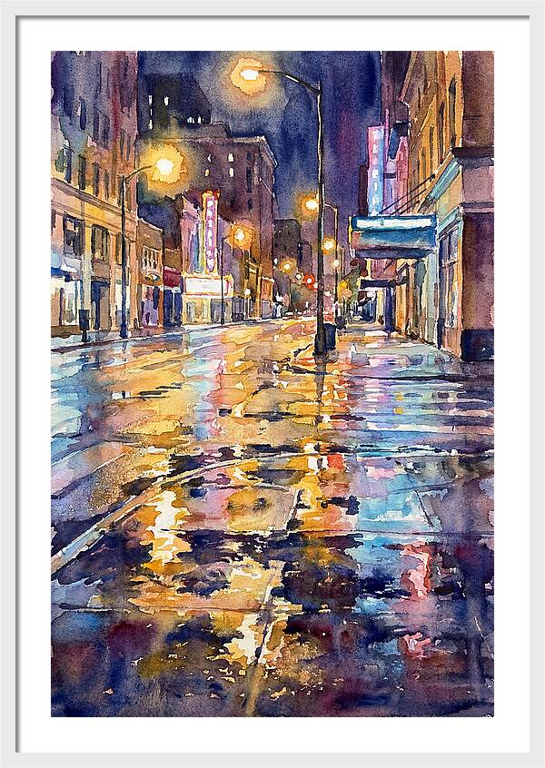 Wet Street Reflections At Night