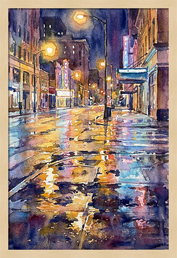 Wet Street Reflections At Night