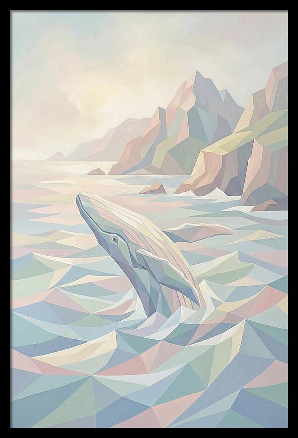 Whale Breaching Against Coastal Mountains