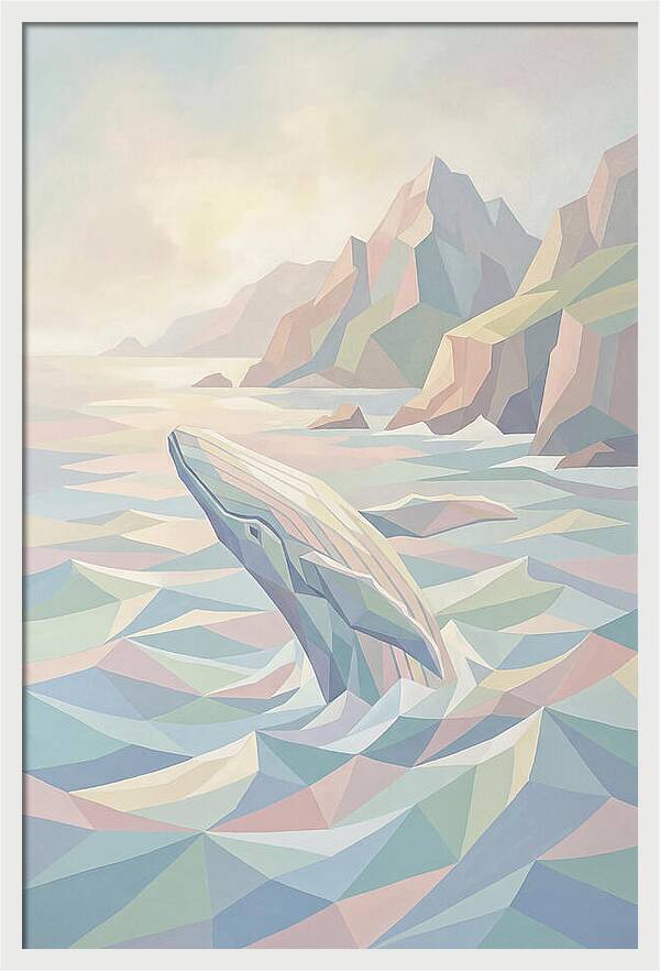 Whale Breaching Against Coastal Mountains