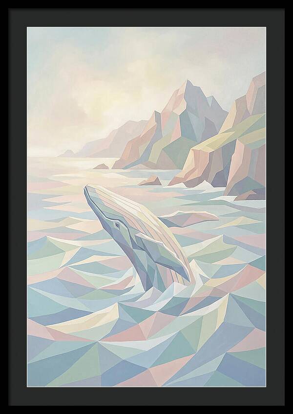 Whale Breaching Against Coastal Mountains