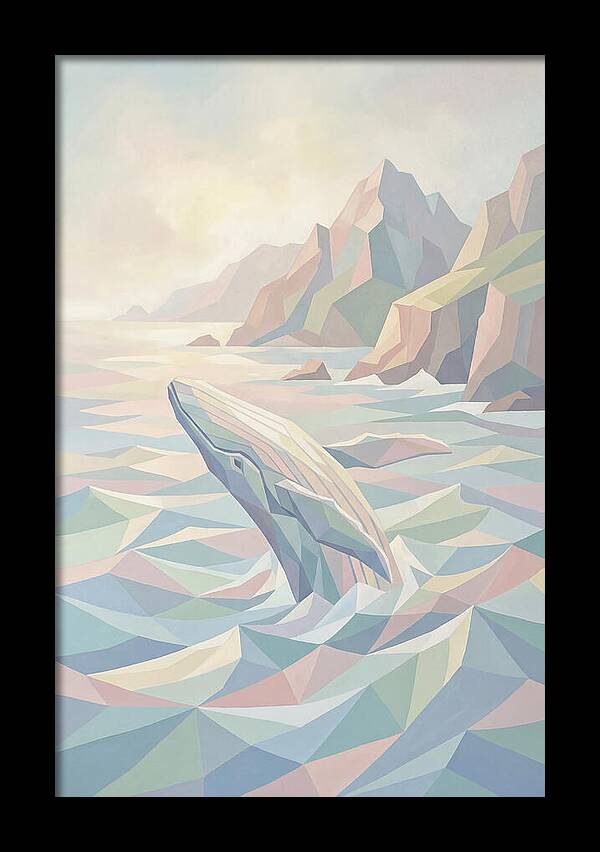 Whale Breaching Against Coastal Mountains