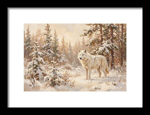 White Arctic Wolf In Snow