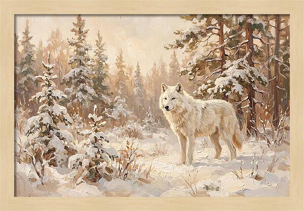White Arctic Wolf In Snow
