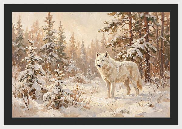 White Arctic Wolf In Snow