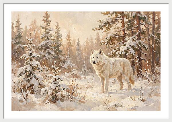 White Arctic Wolf In Snow