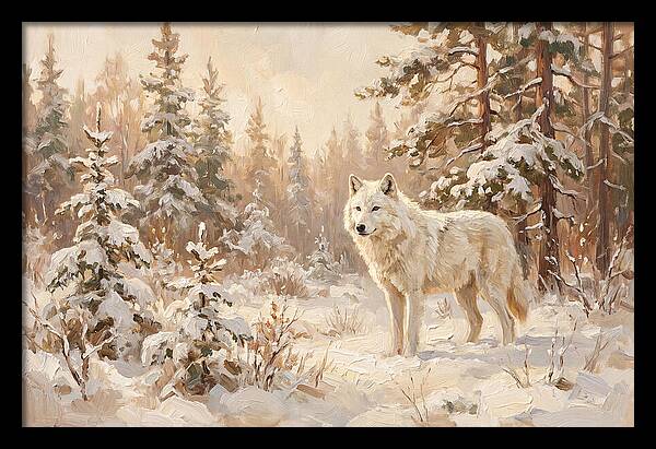 White Arctic Wolf In Snow