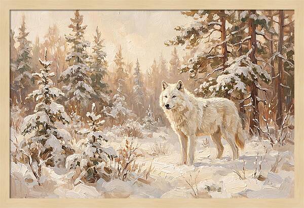 White Arctic Wolf In Snow