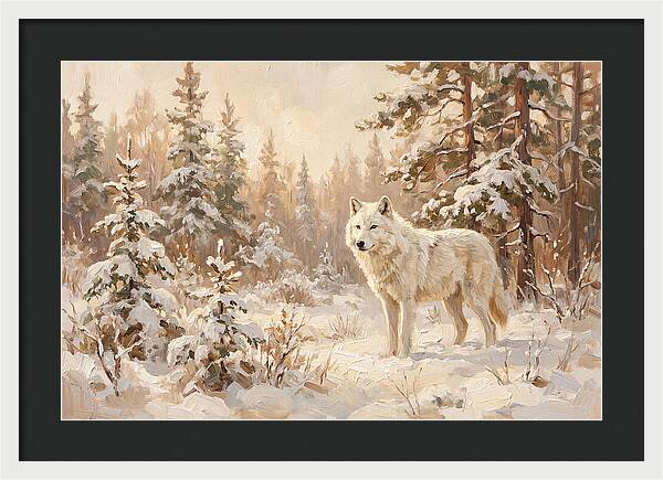 White Arctic Wolf In Snow