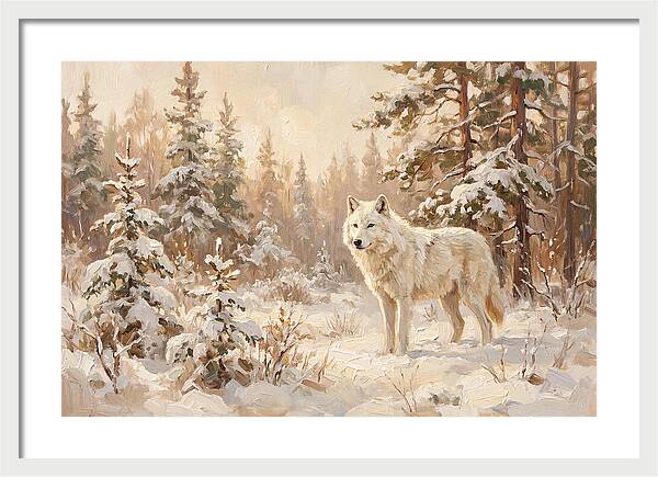 White Arctic Wolf In Snow