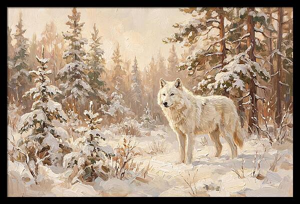 White Arctic Wolf In Snow