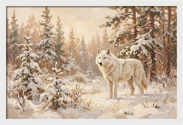 White Arctic Wolf In Snow