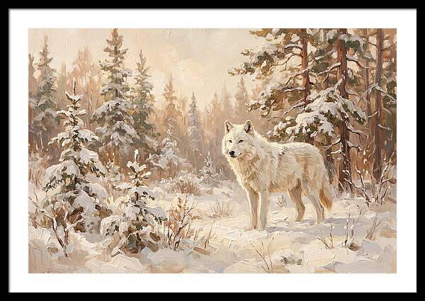 White Arctic Wolf In Snow