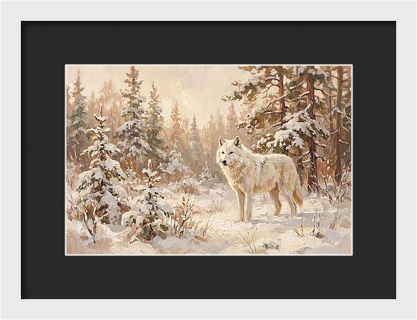 White Arctic Wolf In Snow