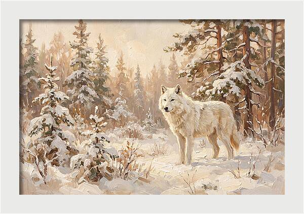 White Arctic Wolf In Snow