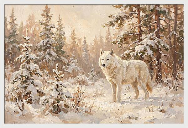 White Arctic Wolf In Snow