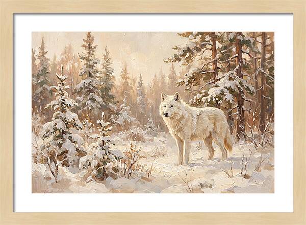 White Arctic Wolf In Snow