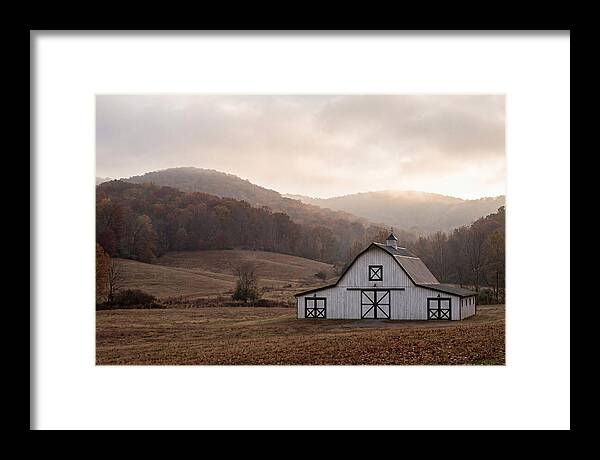 White Barn Against Autumn Landscape