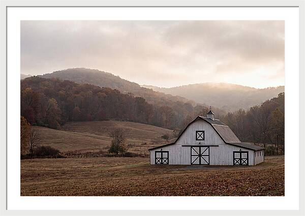 White Barn Against Autumn Landscape