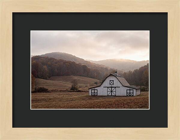 White Barn Against Autumn Landscape