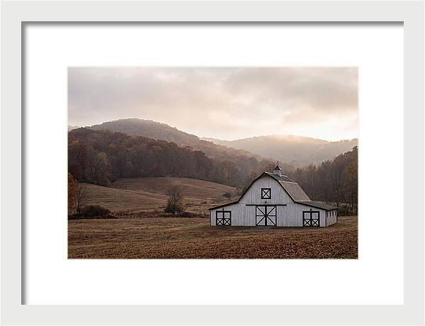 White Barn Against Autumn Landscape
