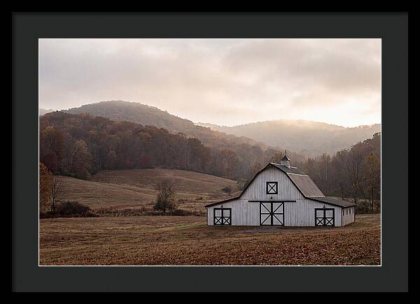 White Barn Against Autumn Landscape